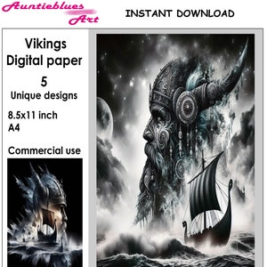 Papel digital Viking. Folha de colagem mágica ilustrada de viking para diário de lixo, scrapbook, capa de álbum, arte de parede ou qualquer outra ideia de artesanato.