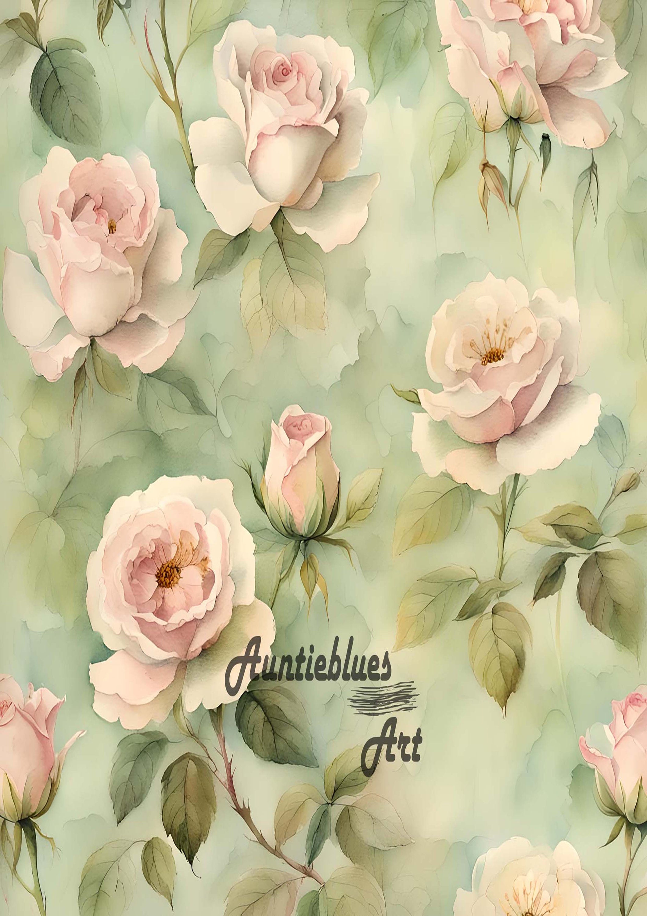 Roses Digital Paper. Grunge Vintage Watercolor Roses Collage Sheet for ...