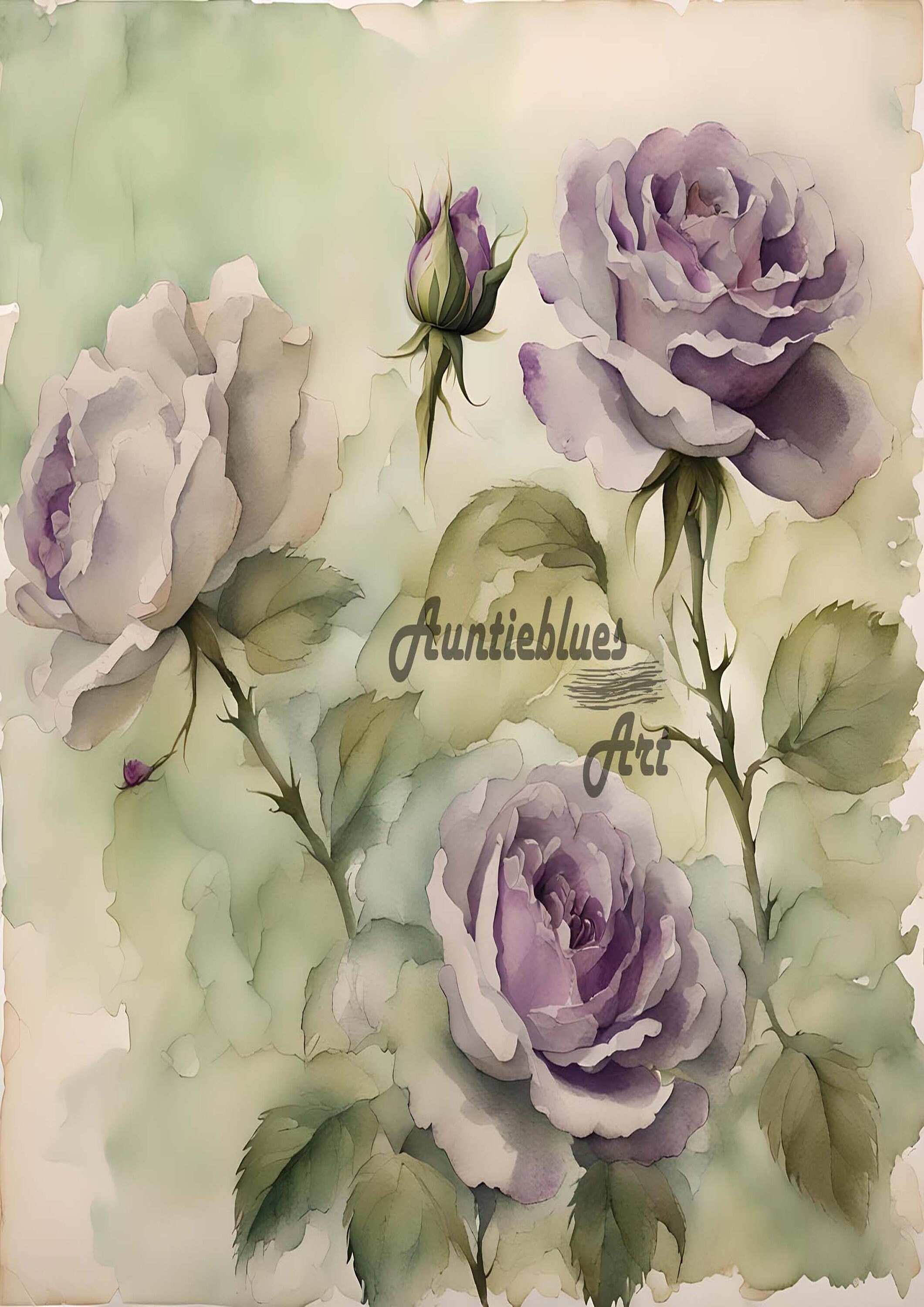 Roses Digital Paper. Grunge Vintage Watercolor Roses Collage Sheet for ...