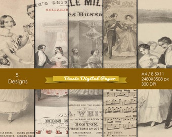 Vintage ballroom dancing covers, Basic printable paper, Collage Sheets, Junk Journal, Scrapbook, Old Paper, Commercial use, Digital Download
