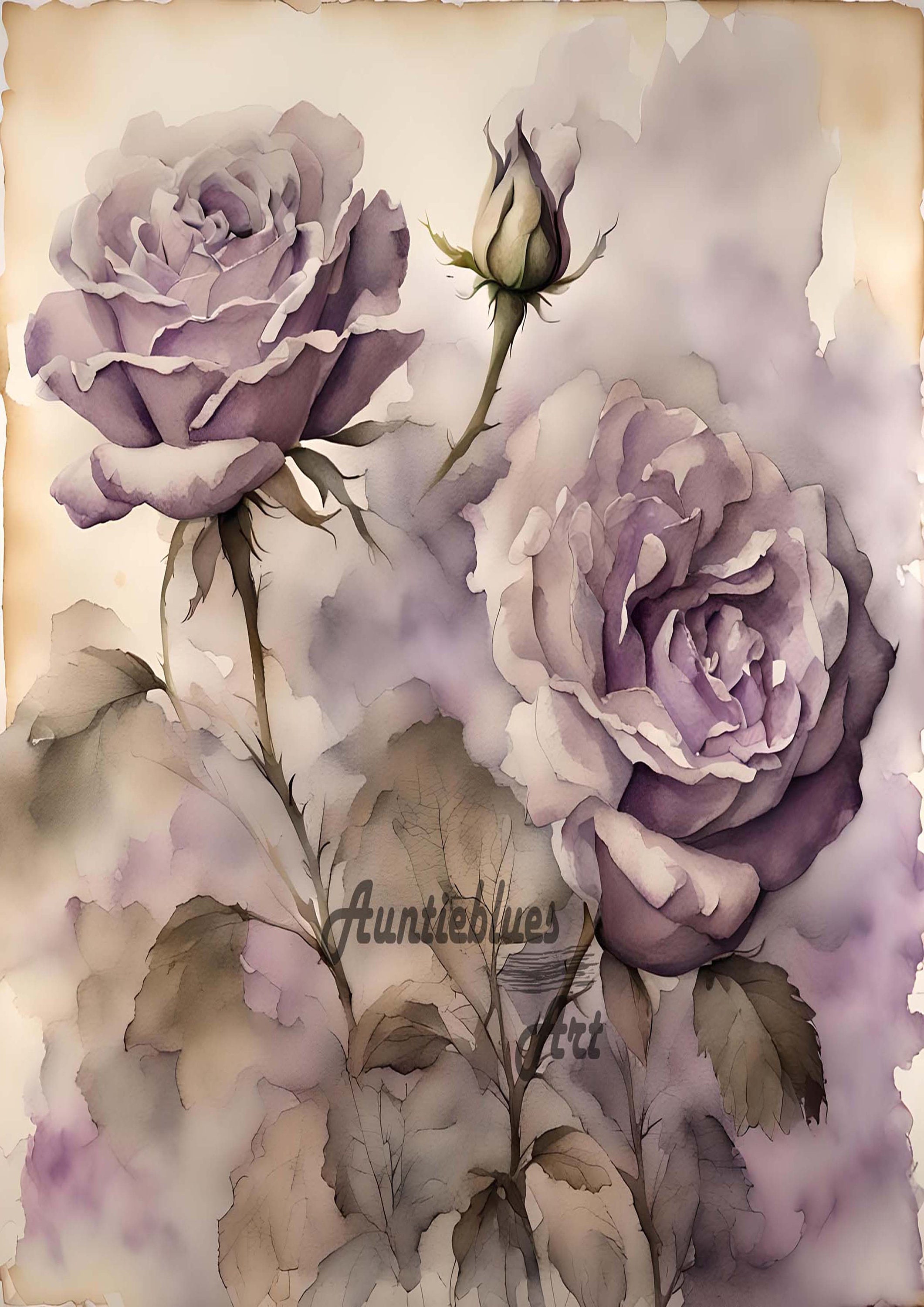 Roses Digital Paper. Grunge Vintage Watercolor Roses Collage Sheet for ...