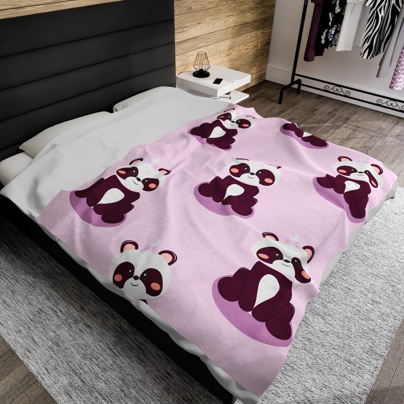 Nursery Blanket Pink Velveteen Plush Blanket Baby Blanket Panda Bear