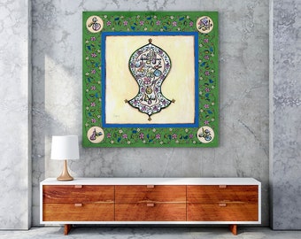 Lienzo estirado del Paraíso Prometido / Arte Sagrado Nalain Nalayn Caligrafía árabe Santos Compañeros Sahaba Durood Shareef Salawat Pie Bendito