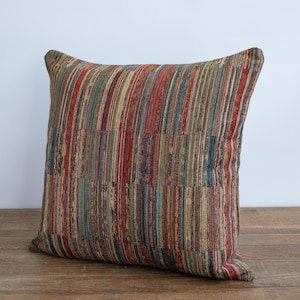 Abstract Multi-Color Pillow Cover: Red, Tan, Teal Blue Cotton-Blend (*COVER ONLY*)