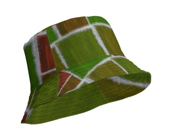 Patchwork Faux Jean Reversible bucket hat