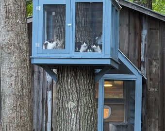 Catio with Catwalk and "Treehouse", Detailed Plans Outdoor Cat House, DIY Catio Plans