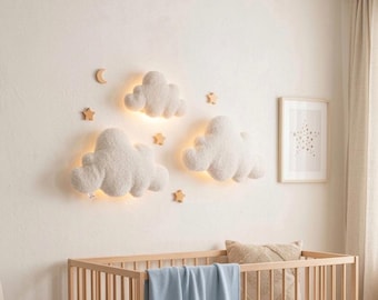 Cloud Wall Light Set, Nursery Moon Stars Decor, Baby Room Night Light