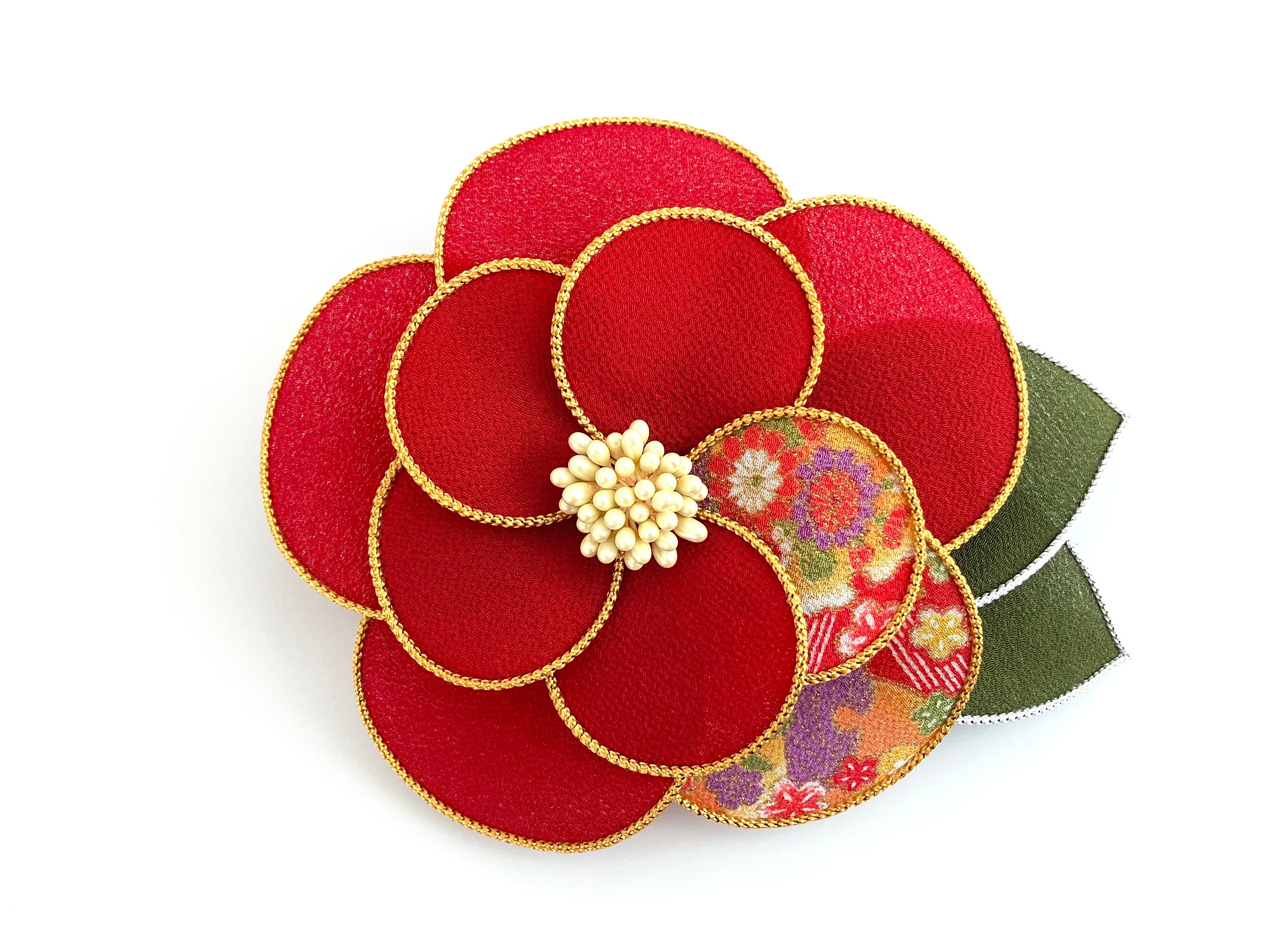 Kanzashi Haar-Pin Schmetterling – Traditionell Japanisch, Aus Chirimen-Stoff, Rot, 14,5 Cm