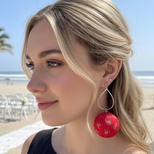 Wedding Accessories,Bridal Jewelry,Red Chirimen Earrings,Japanese Ripple Pattern,Japanese Handmade,Tsumami Kanzashi
