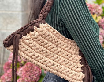 Chunky Crochet Handbag - Chunky Handmade Bag - T-shirt Yarn Bag - Summer Bag
