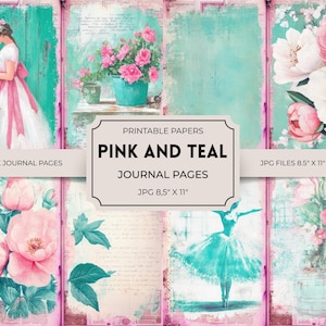 Pink and Teal Junk Journal Printable Pages Junk Journal Kit Scrapbook printable Printable Paper Digital Collage Sheet Instant Download