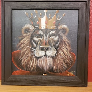 Peinture acrylique Le Roi Lion | Art mural | Décoration | Royauté | Majesté | Fantaisie | Faire semblant | Livre d&#39;histoires | Élégant | Encadré | Uniques | Qualité