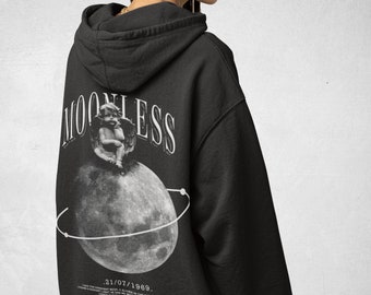 Moon Angel Hoodie, Retro Astrology, Oversized Cotton Pullover