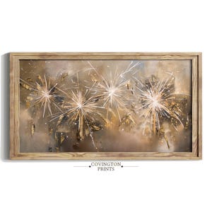 Golden Fireworks TV Art | New Year Celebration Print | Sparkle Night Sky | Modern Festive Wall Decor | Holiday Party Art TV ART