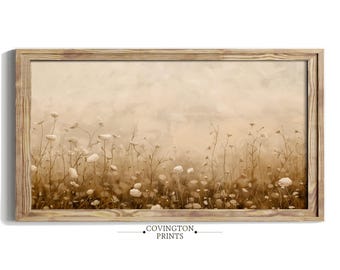 Wildflower Meadow TV Art | Neutral Field Print | Soft Botanical Scene | Beige Nature Wall Decor | Peaceful Wildflower Art PRINTABLE