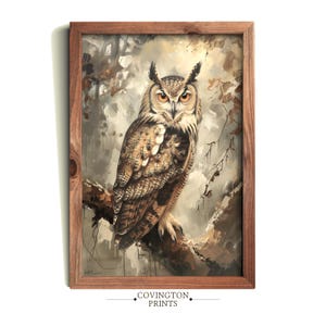 Great Horned Owl Art | Wildlife Portrait Print | Realistic Bird Painting | Nature Wall Decor | Woodland Animal Art PRINTABLE