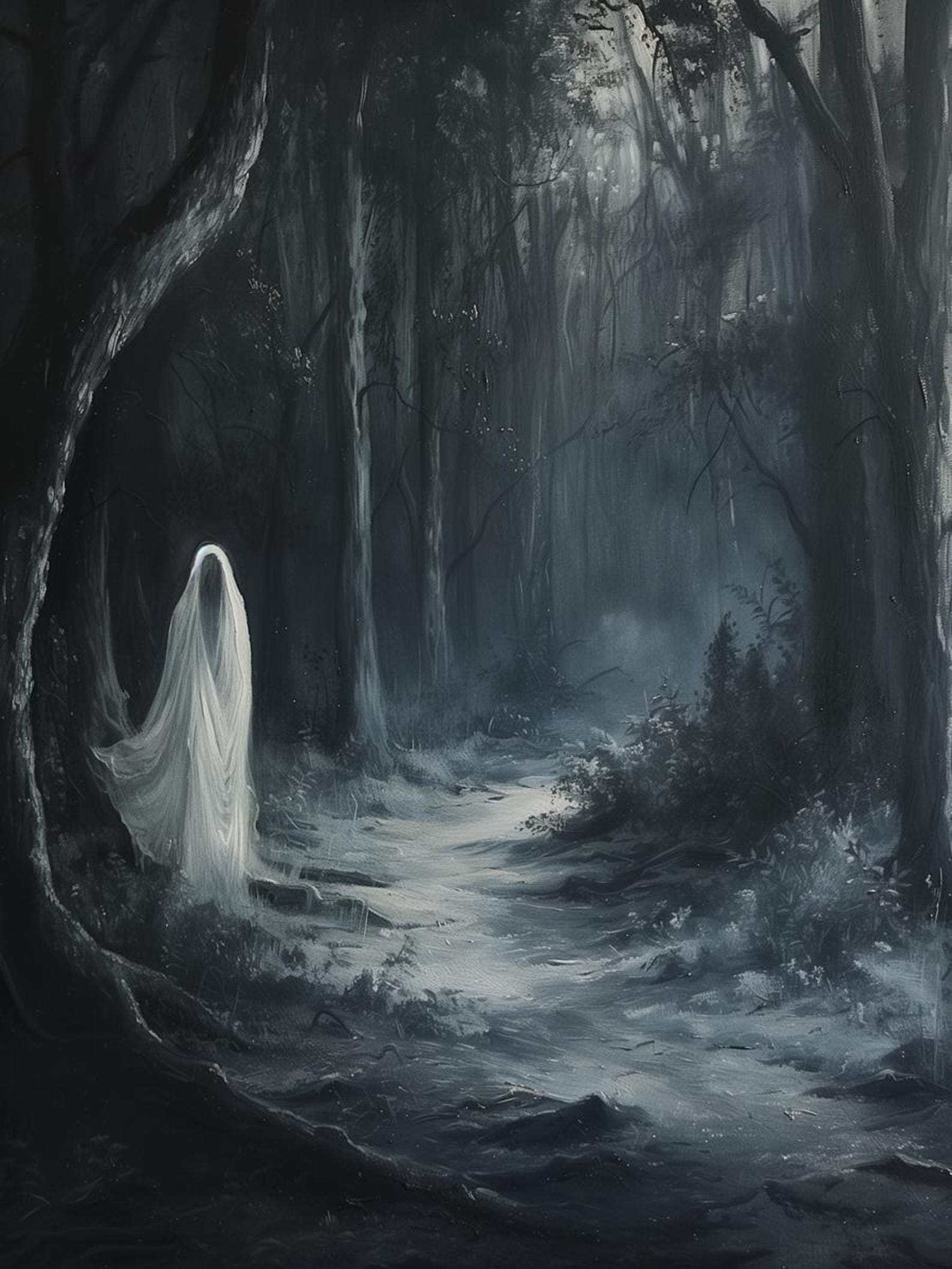 Gothic Ghost Print | Dark Spirit With Candle | Haunted Forest Art ...