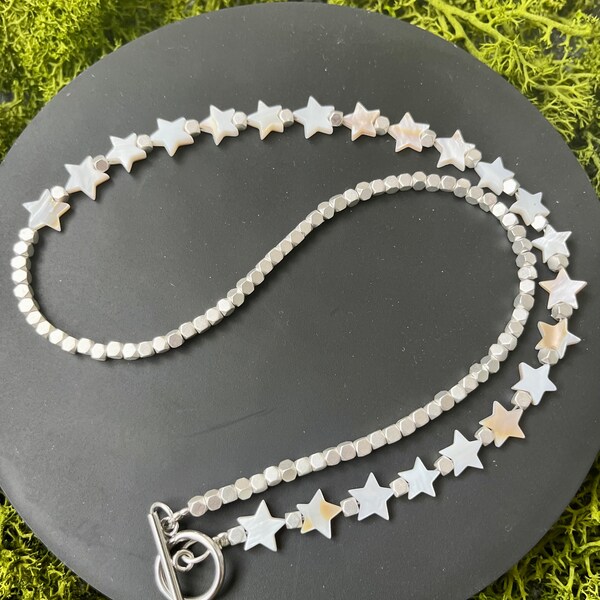 necklace ,natural stone,stars,silver, handmade. Ideals for gift .