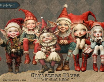 Vintage Christmas Elf PNG Clipart: Holiday Digital Art (300 dpi)