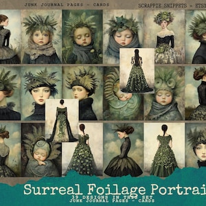 Foliage Junk Journal Printable Papers, Card Making, Jpeg, Digital Download, Greenery, Surreal Portraits, Journal Cards, DIY Crafts, 4 sizes