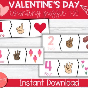 Valentines Day Number Matching Puzzle, Valentine&#39;s Day Finger Counting Puzzle, Valentines Day Activity, Valentine&#39;s Day Math Puzzle,
