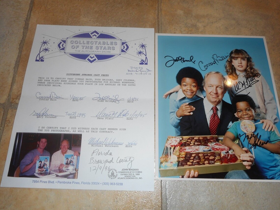 Authentic Different Strokes Cast Signed Dated & Notarized Autographed