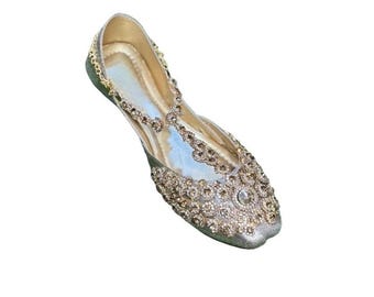 Jutti, Punjabi Jutti, zapatos de novia, zapatos de boda, Mojari, Khussa con pedrería, zapatos indios, zapatos pakistaníes, zapatos sin cordones para mujer, mocasines planos.