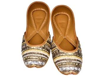 Sequin Crystal Embellished Jutti: Leather Indian Bridal Shoes