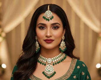 Kundan 3 colors Meenakari Necklace Set: Indian Bridal Jewelry