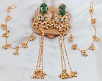 Earrings, 5 colors, kundan Jhumka, ghungroo chain Kashmiri earring, unique earrings, Bohemian earrings, Indian jewelry, Jhumkas, danglers