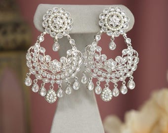 Pendientes, 2 diseños de pendientes de plata con cuentas polki, jhumkas de plata, conjunto de jhumka tikka, joyería nupcial india, joyería india, jhumkas punjabíes