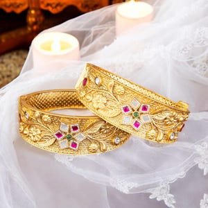 Bangles, Bracelets, Bridal bangles, Indian bangles, kada, micro gold plated, ruby green bangles.