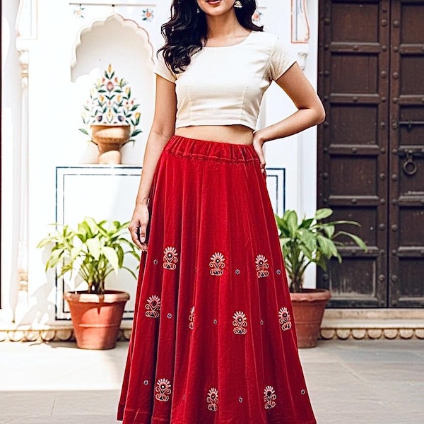Long skirt embroidered modal silk pure material silk woven lehenga, Chaniya, skirt kutch embroidery