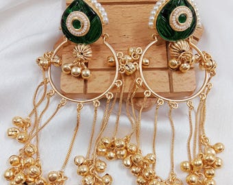 Earrings, studded Jhumka, ghungroo chain Kashmiri earring, unique earrings, Bohemian earrings, Indian jewelry, Jhumkas, danglers