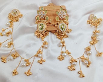 Earrings, 3 colors, kundan Jhumka, ghungroo chain Kashmiri earring, unique earrings, Bohemian earrings, Indian jewelry, Jhumkas, danglers