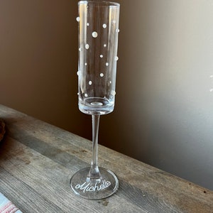 Pearl Champagne Glass with Customized Text, customizable champagne glass