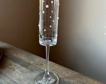 Pearl Champagne Glass with Customized Text, customizable champagne glass