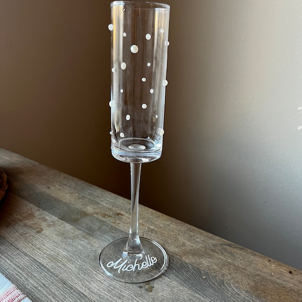 Pearl Champagne Glass with Customized Text, customizable champagne glass