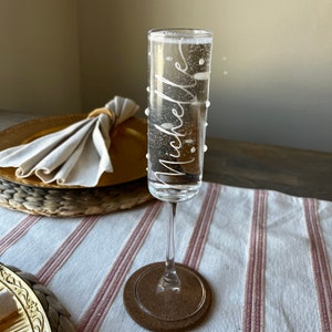 Pearl Champagne Glass, customizable text