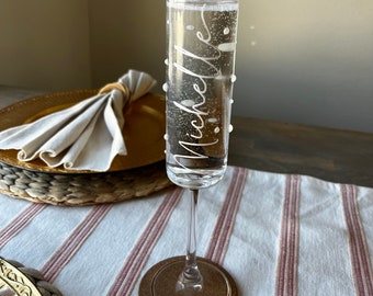 Pearl Champagne Glass, customizable text