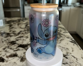 Glow in the dark glass Stitch Inspired Tumbler