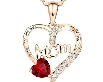 Rose Gold Silver Plated Heart Mom Necklace: 'I Love You to the Moon and Back' Pendant