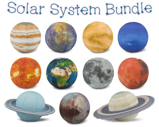 Solar System Bundle - Educational Toys for Kids and Toddlers / 11 + 2 pcs. High Quality Printed Stuffed Balls Set