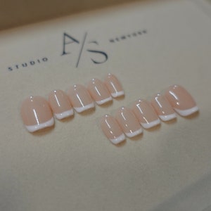 Pink French Handmade Reusable Press On Nails for Custom Oval Short Nails Gift for Her Cute Press On Nail
