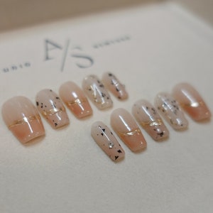 Golden Twilight Bliss Handmade Reusable Press On Nails for Custom Acrylic Coffin Nails Gift for Her Cute Press On Nail