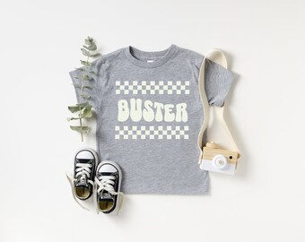 Custom Name Checkered Toddler Short Sleeve T-Shirt, Custom Name Checkered Short Sleeve Bodysuit, Custom Checkered Youth Short Sleeve Shirt