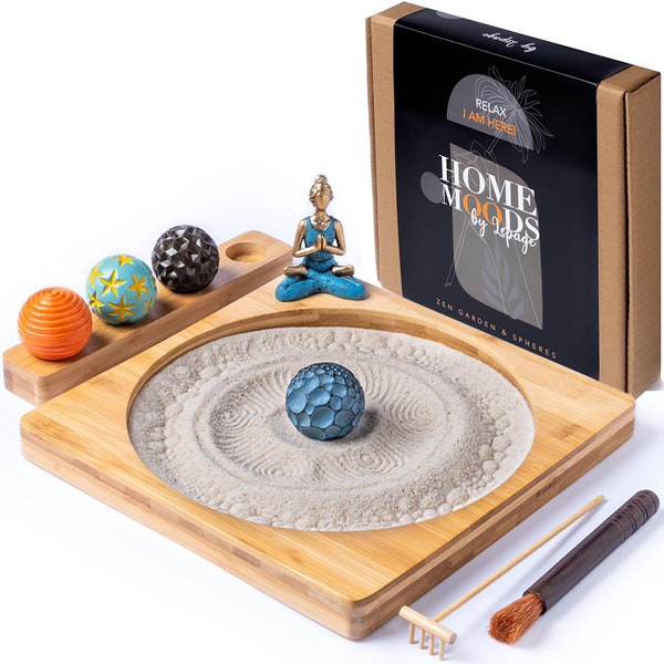 Zen Garten - Sandtablett Therapie Set - Das Zen Geschenk für Sie - Zen Büro Dekor & Heimmeditation - Exklusives Mini Zen Garten Set