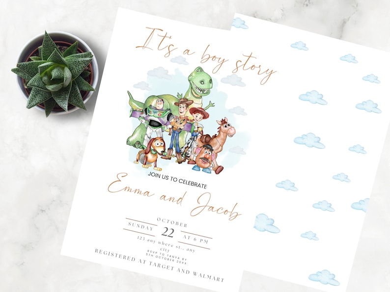 Es ist eine Boy Story Babypartyeinladung, Toy Story Digital und Printable Invite Bild 3