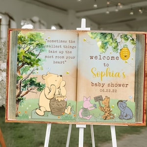 EDITABLE Pooh Baby Shower Welcome Sign, Old Book Winnie Pooh Sign, Oh Baby Welcome Sign, Digital File