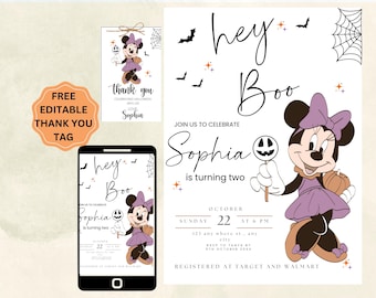 Editable Minnie Mouse Halloween Birthday Invitation (Digital)